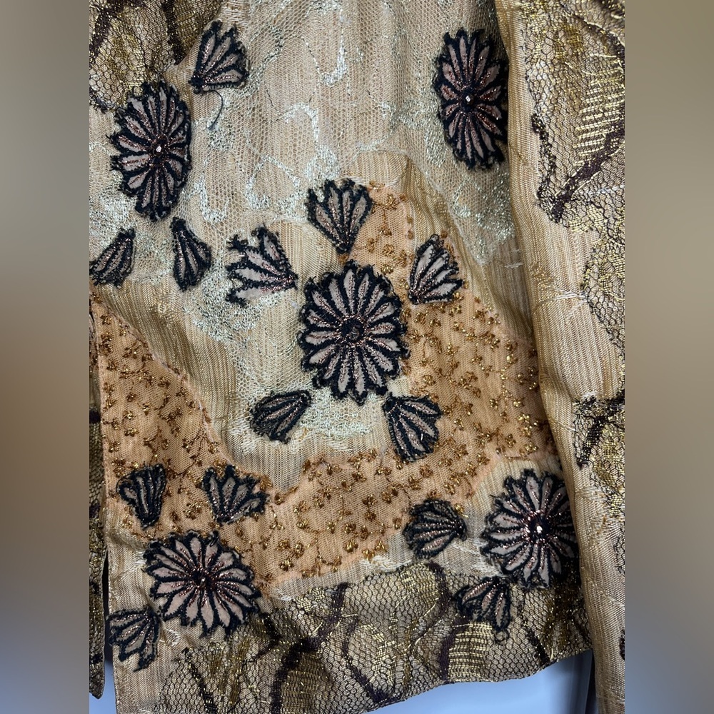 Sandy Starkman Gold Embroidered Jacket Blazer w/ Fish & Sea Turtle Design Size M - Picture 7 of 9